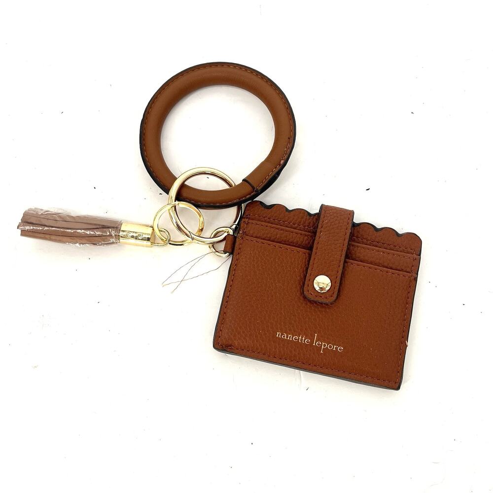 Nanette Lepore Brown Card Holder Wallet Bangle Wristlet Tassel Vegan Leather NWT - Picture 3 of 3